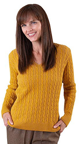 Fashion Friendly V-Neck Cable Knit Jumper Mustard Large (M/L)