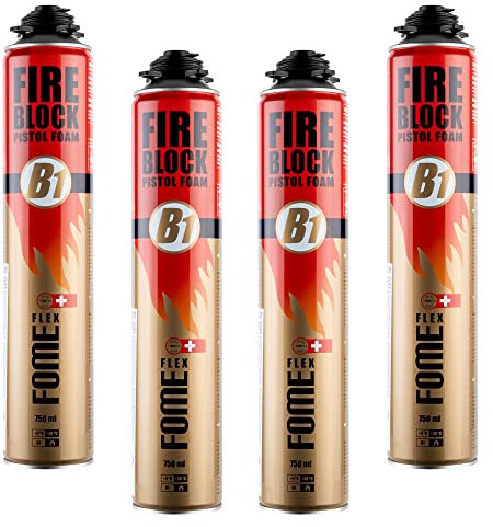 B1 Montageschaum 750ml, Brandschutzschaum schwer entflammbar, feuchtigkeitshärtend, PU Pistolenschaum, Montageschaum, Bauschaum, Füllschaum, Dämmschaum (4x Brandschutzschaum)