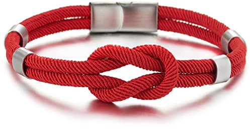 COOLSTEELANDBEYOND Uomo Donna Braccialetto di Amicizia, Nodi Marinari Nodo Nautico Rosso Cotone Cinghie Braccialetto, Fascia di Polso