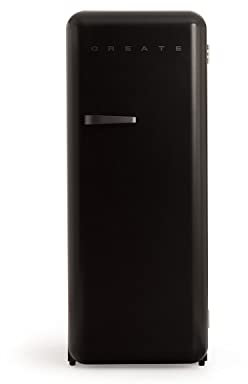 CREATE / RETRO FRIDGE 150 BLACK/Frigorífico negro maneta negra con congelador 281L / 102W, bajo consumo, diseño vintage, 150cm, 3 estantes, regulador temperatura, botellero, 60x60x150cm