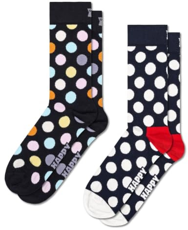 Happy Socks 2-Pack Classic Big Dot Baumwolle Socken Unisex Schwarz 36-40