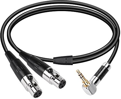 CERRXIAN Dual Mini XLR to 3.5MM Stereo Mic Cable,90 Degree 3.5mm 1/8 Inch TRS Male to 2 Mini XLR Female Y Splitter Cord,for Audio Conversion of Camera And Other Equipment-FF1.6FT