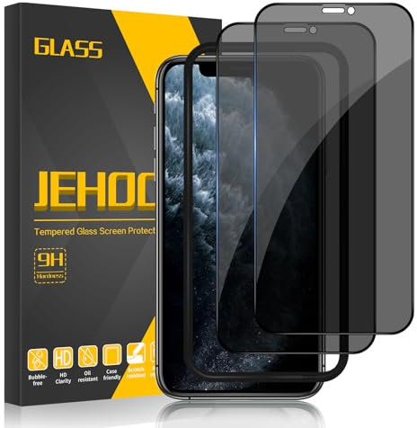 JEHOO 2 Pièces pour iPhone 11 Pro Max/XS Max 6.5 Pouces Verre Trempé Anti Espion, Confidentialité Protection Dureté 9H Antichoc Anti Rayure Vitre Film de Protection Écran Ultra Résistant