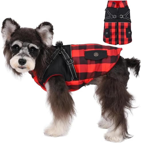Savlot Warm Hundemantelgurthund Jacke wasserdichte Hund Wintermantel gepolstert Hunde Kleidung Haustier Hund kaltes Wetter Schichten Muss Schneejacke Welpe Winterweste(L, Rot)
