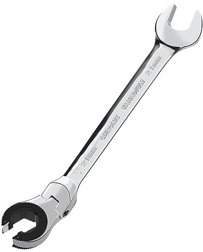 LOSCHEN 1PC 21mm Open Flex-Head Ratcheting Wrench, Metric Ratcheting Spanner with 72 Teeth, Chrome Vanadium Steel Tubing Ratchet Spanner
