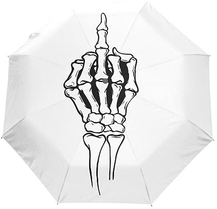 GAIREG Reise-Regenschirm, Skelett, zeigt Mittelfinger, automatisches Öffnen und Schließen, winddicht, kompakt, zusammenklappbar