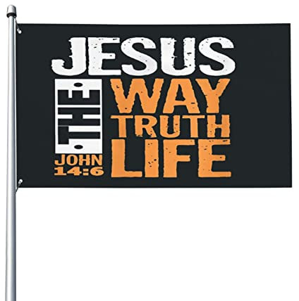 Garten Flaggen Jesus Der Weg Die Wahrheit Und Das Leben Jesus Rettet Jesus Kreuz Gott Personality Flags Uv-Beständig Feiertage Flags Weatherproof Balkonflagge Für Parade Outdoor 90x150cm