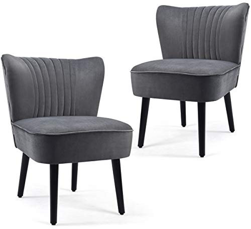 COSTWAY 2er-Set Relaxsessel, Loungesessel aus Samt mit hoher Rückenlehne & breitem gepolstertem Sitz, Ohrensessel Armlehnestuhl modern mit Gummiholzbeinen für Wohnzimmer Schlafzimmer