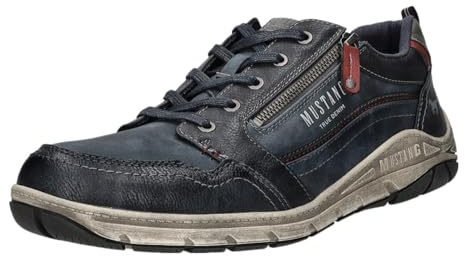 MUSTANG Herren Sneaker Schnürung Zipper Halbschuh 4160-302, Größe:41 EU, Farbe:Blau