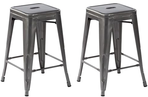 YSSOA Barhocker aus Metall, handelsübliche Qualität, 61 cm hoch, rückenfrei, für drinnen und draußen, Barhocker mit quadratischem Sitz, Thekenhöhe, Zuhause, Küche, Esszimmer, rückenfrei, Barstuhl,