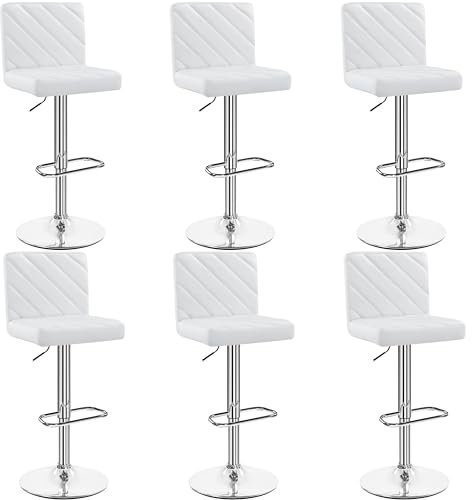 Yaheetech 6er Set Barhocker aus Kunstleder Gepolstert Barstuhl mit Fußstütze Drehhocker Küchenhocker, Thekenhocker bis 136 kg Belastbar für Küche/Esszimmer/Bar/Salon, Weiß