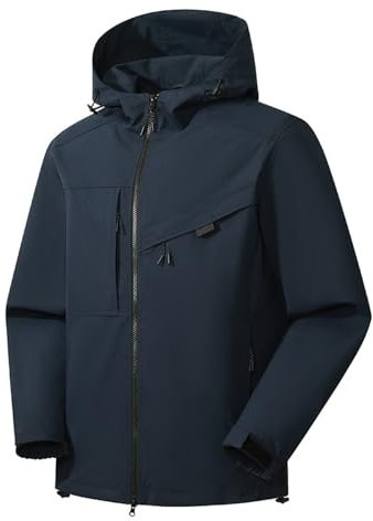 ZWENDE Taktische Jacke Herren Winddichte Wasserdicht Softshell Jacke Herren Slim Fit Atmungsaktiv Langarm Jacke Mit Kapuze Bergsportjacke Herren E-Dark Blue XXL