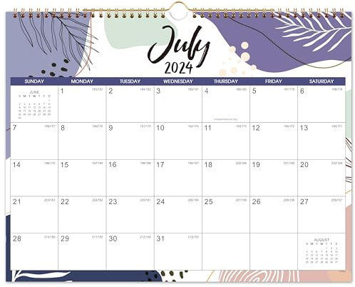 Wandkalender 2024-2025 - Kalender 2024-2025, 18 Monatskalender von Juli 2024 - Dez. 2025, 37,1 x 29,2 cm, großer Block mit Julianischen Daten, Doppeldrahtbindung, Haken zum Aufhängen, dickes Papier,