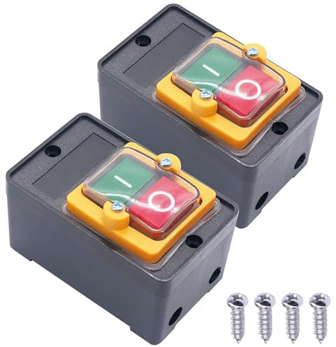 Taiss 2Stück maschinenschalter AC220V / 380V 10A maschine drucktastenschalter sicherheitsschalter mit Wasserdichter für Textilmaschine Schleifmaschine KAO-10KH