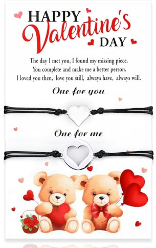 HOWAF Matching Couple Bracelets, Heart Adjustable Rope Bracelets for Valentine's Day Gifts