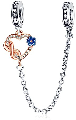 Rimgoris 925 Argento Sterling Charm Donna Bracciali Collana Cranio Cuore Rubino Ciondolo Due Toni Oro Rosa Cuore Gemma Ciondolo Interlock Doppie Stelle e Luna Chiave Angelo Ala Amore Viola