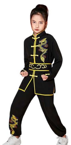 Traje de Kung Fu Dragón Tai Chi, uniforme tradicional de danza del león, ropa de artes marciales, Wing Chun, disfraz de fiesta de Año Nuevo chino, D# Negro, Height-170cm