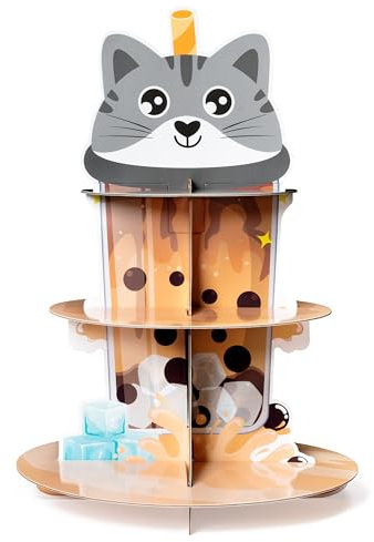 Adval9Vram Milchtee Karton Cupcake Ständer - 3 Etagen Milchtee Muster Geburtstagsfeier Tortenständer, Dessert Turm Halter Muffinständer Runder Serviertablettständer für Hochzeit Kindergeburtstag Party