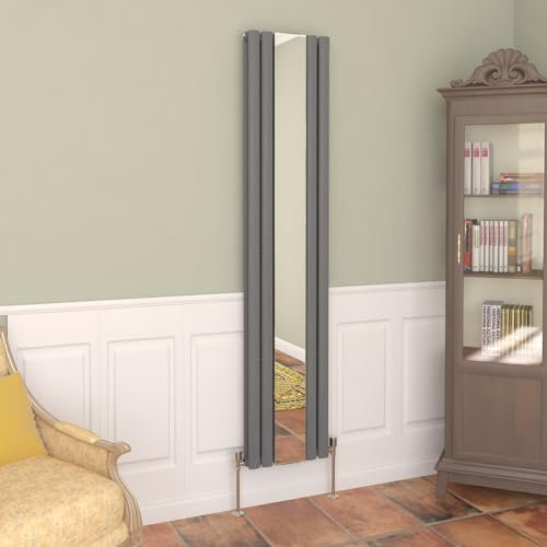 NRG Vertical Oval Column Radiator with Mirror Designer Double Panel Mirror Bathroom Heating Radiator - 1800 x 380mm Anthracite