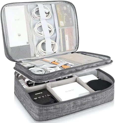 MOLENCO Elektronik Reise Kabeltasche, Tragbarer Ladekabel Technik Tasche | 3 Layer, Verstellbare Trennstreifen, Zwei-Wege-Reißverschluss, Wasserdicht Elektronische Tasche für Tablet, Kabel, Powerbank