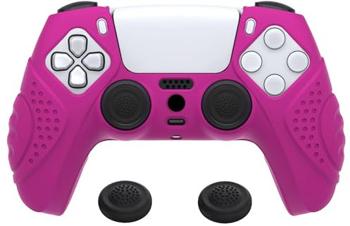 eXtremeRate PlayVital Protection Manette pour ps5 Coque,Housse Silicone avec Capuchon Joystick pour ps5 Controller Accessoire Cover Skin Antidérapante-Néon Violet,Édition Guardian