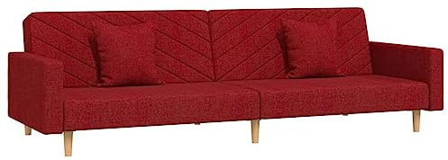 vidaXL Schlafsofa 2-Sitzer, Sofa mit 2 Kissen, Schlafcouch für Wohnzimmer Heimkino Büro, Couch Sofabett Tagesbett Gästebett, Weinrot Stoff
