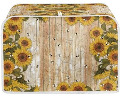 Baxinh Sunflower Bee Print Toaster Cover For Home Office, Spandex Quilted Toaster Cover 2 Slice Wide Slot Breadmaker Cover Stain And Fingerprint Protection, Yellow