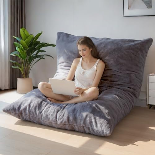MAXYOYO Riesiges Sitzsack-Bett, quadratischer Sitzsack-Sessel, großes Sofa mit Plüschbezug und flauschiger Füllung für Erwachsene, Paare, Gäste (Anthrazit, King)