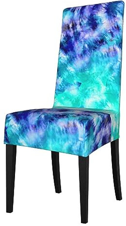 KemEng Aquarell Petrol Blau Tie Dye, Stuhlhussen, Sitzschutz, Stretch-Esszimmerstuhl-Schonbezug, Sitzbezug für Stühle