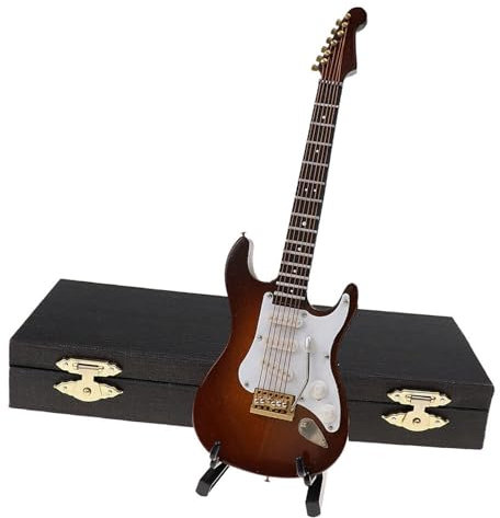 Elektrische Gitarre Modell Mini 4 Farbe Holz Elektrische Gitarre Ornamente Modell Geschenk Linde Material(Coffee,10cm)