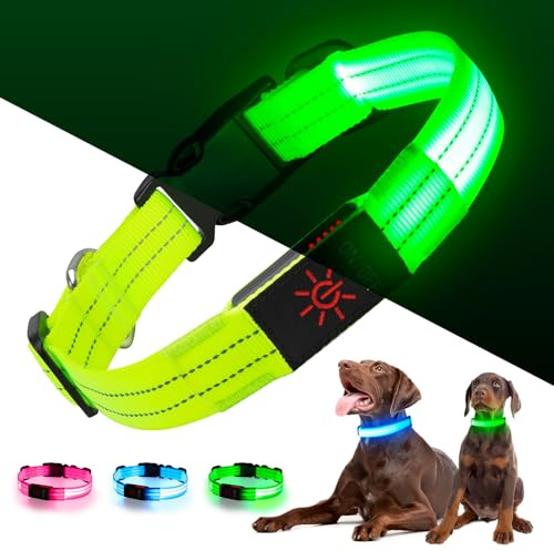 Kpuplol Leuchthalsband Hund, LED Hundehalsband Leuchtend Aufladbar | Wasserdichtes Leuchtendes Hunde Halsband mit Batteriekontrollleuchte, Einstellbare Größe, 3 Blinkende Lichter