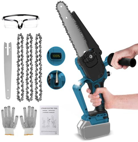 Mini scie à chaîne sans brosse Avec lubrification améliorée de la chaîne, 8 pouces Mini scie à chaîne compatible avec Makita Batterie 18V (sans batterie)