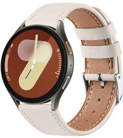 Leather Straps for Samsung Galaxy Watch 7/6/5/4 40mm/44mm, 45mm/43mm, 47mm/42mm, 40mm FE, 41mm, Active 2 (Starlight)