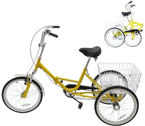 Fridgestea 20 Zoll Dreirad für Erwachsene, 3 Räder Fahrrad klappbar, Trike faltbar, Erwachsenendreirad Tricycle mit Einkaufskorb für Jungen Mädchen Damen Herren Senioren