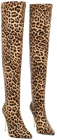 DEARMAMY 1 Paio stivali sopra il ginocchio con alto da donna stivali lunghi tacchi elasticizzati sopra il ginocchio scarpe invernali shoes for women stivale da donna Leopard