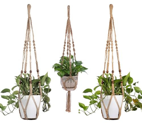 3 piezas Macramé, colgante colgante para interior, macetero colgante para plantas, con cuerda de algodón, para interiores y exteriores, decoración de pared, 88/90/92 cm