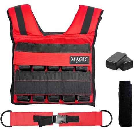 Giubbotto Zavorrato. Gilet Pesi da Allenamento. Gilet con Peso Regolabile 20 kg con Pesi Inclusi. Regolabile e Compatto per Uomo o Donna. Allenamento della Forza, Palestra in Casa, Crossfit, Corsa.