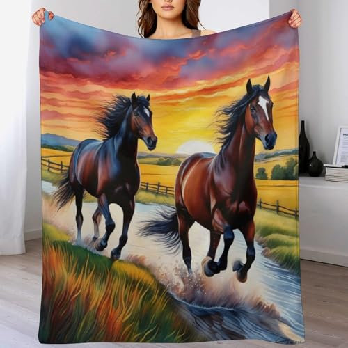 AAPZY Pferd Decke Super Soft Flannel Fleece Überwurfdecken Für Bettwsche Sofa Schlafzimmer Decken Wohnzimmer Reisen Vier Jahreszeiten Wohndecke （130×180cm）