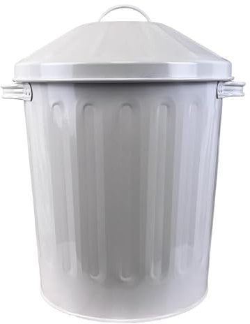Unibos | Small 15 Litre 15L Round Shape White Colour Metal Bin Recycle Rubbish Waste Dustbin Bin With Lid