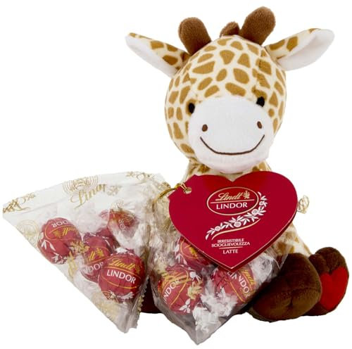 Lindt San Valentino Peluche Cucciolo Giraffa con Cioccolatini LINDOR al Latte, Formato 100 g