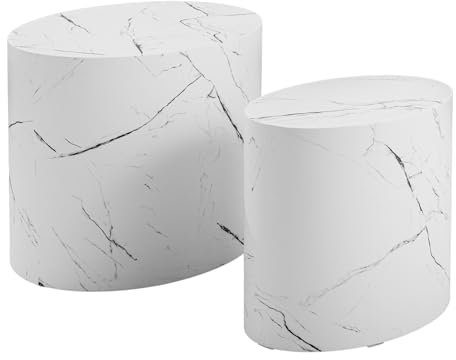 Riess Ambiente Modernes 2er Set Beistelltische DICE - 55cm - weiß - oval Marmor-Optik Couchtisch