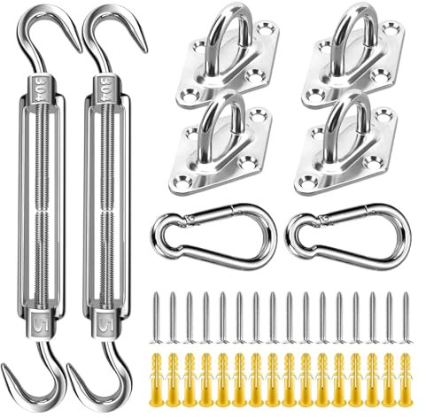 Zuasdvnk Kit de fixation pour store banne - Kit de matériel de fixation pour auvent triangulaire, tendeur haute performance, crochets en acier inoxydable, accessoires de fixation pour piscine, jardin