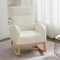 DEKKETO Teddy Nursing Rocking Chairs for Adults, Nursery Rocking Chair for Mum, High Backrest Boucle Armchairs with Wood Base and Side Pocket, Comfy Glider Chair for Living Room Bedroom, Ivory