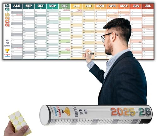 Academic Year Wall Planner 2025-2026 with Extra Wide Size (120 x 42 cm) | Mid Year 25/26 Wall-Planner Runs Aug ’25 to Jul ’26 | Excellent for office, home and school. | Non Laminated, ROLLED DELIVERY