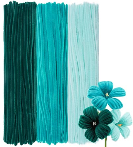 300 Pfeifenreiniger Blumen Set,30cm Lang 6mm Dick (3 Hell Grün Töne) | Pfeifenputzer zum Basteln,Pipe Cleaner,für DIY Bunt Flowers,Kreativ Weihnachten Geschenke,Kinder,Erwachsene,Bastelsachen