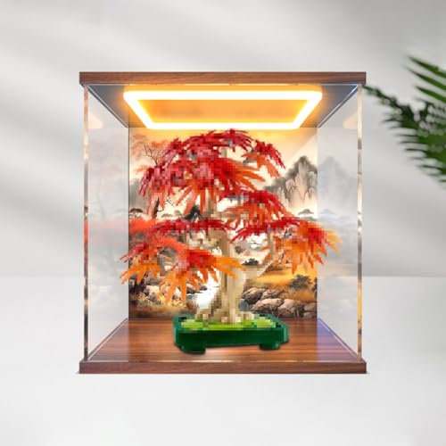 Acrylic Display Case Compatible with Lego 10348 Japanese Red Maple Bonsai Tree Model - Clear Dustproof Storage Box (Model Not Included) (Background-Light Board)