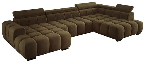 DomiMeble DomoHome Modern OMBO Großes U‑Förmiges Ecksofa Stoff Salvador Olive Green Rechte Seite 393×205×97 cm Verstellbare Kopfstützen, Schlaf‑Optional, Minimalistisches Kubistisches Design