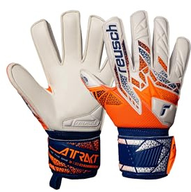Reusch Attrakt Silver Junior griffige Torwarthandschuhe Kinder Jugendliche Fußballhandschuhe geeignet für alle Wetterbedingungen und Spielfeldoberflächen, orange-blau, 7