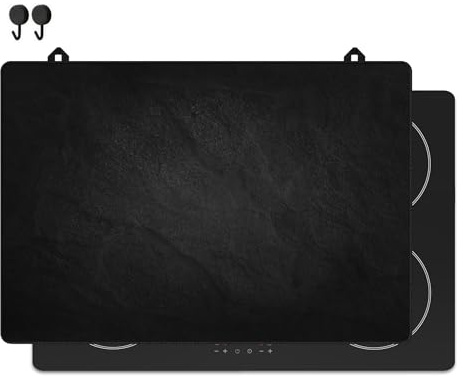 KitchyMist Protège Plaque Induction Mur de Pierres Noires - 76x52 cm - Déco cuisine - Protection pour plan de travail - Cuisson protégée - Fond de hotte de cuisine