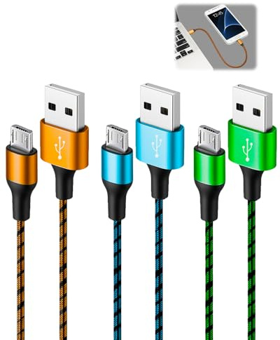 MSMXCS 2M 3Pack Micro USB Cable Android Charger Cable Lead Fast Charging | USB A to Micro Charge Cable Braided Nylon Lead for Samsung Galaxy S6 S7 Edge S5 A6 J3 J4 plus J5 J6 J7 for Huawei Y7 Xbox PS4
